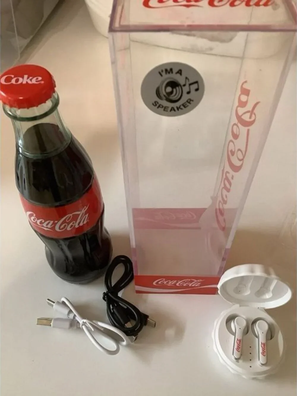 Coca-Cola Classic Bottle Bluetooth Speaker & Coca Cola Earbuds, Preloved